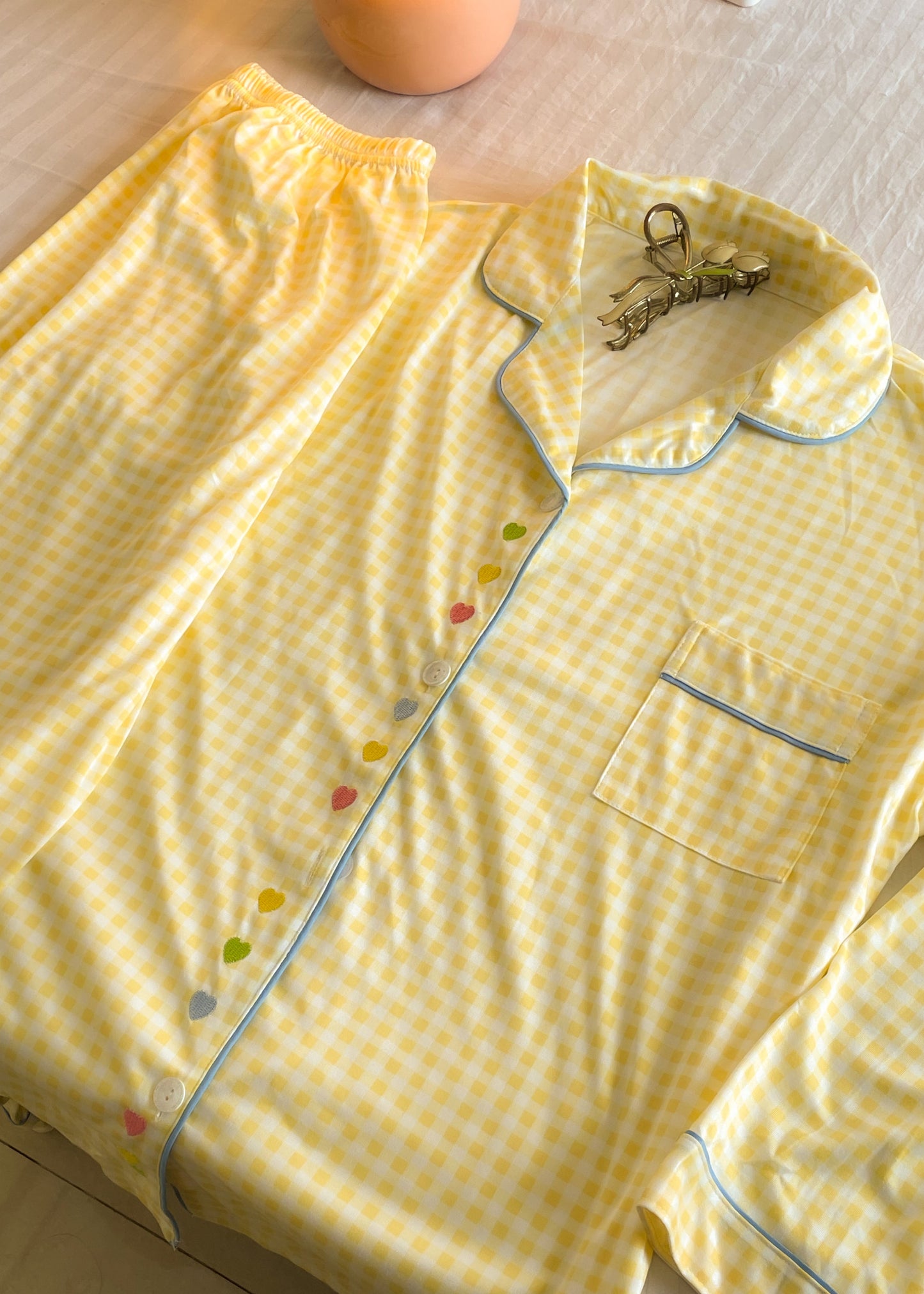 Sunshine embroidery hearts pj set