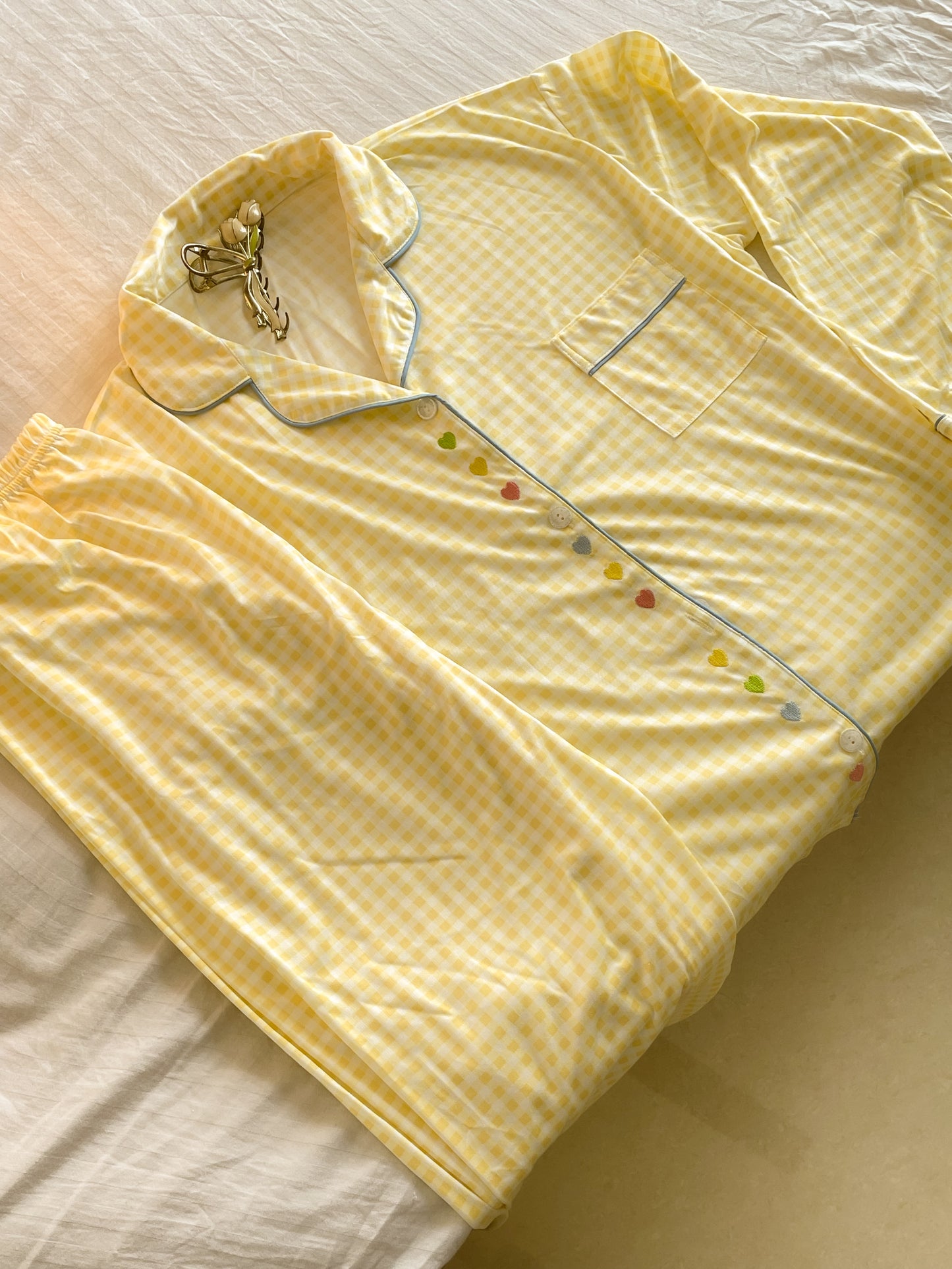 Sunshine embroidery hearts pj set